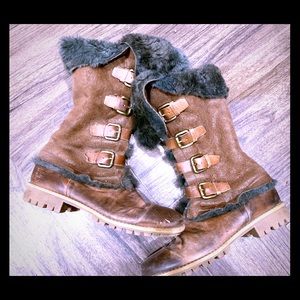 brown leather fur lined boots